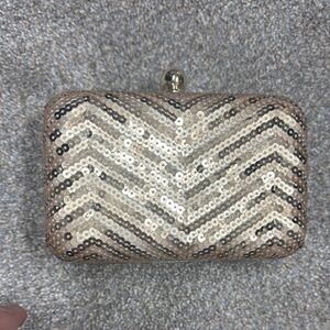 Elegant Sequin Clutch in Gold Chevron